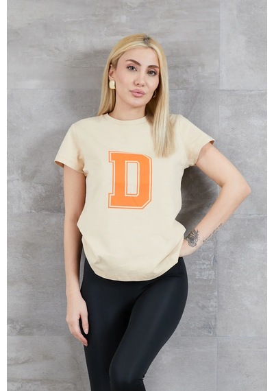 Bigümex D Baskılı T-shirt Bej