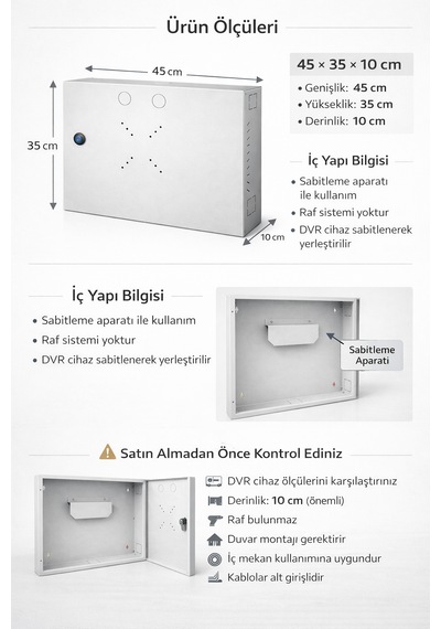 Mn6 Mn110dv Kilitli Metal Dvr Kamera Kabin 45x35x10 Cm Duvar Tipi Güvenlik Kasa Premium Kablo Düzenleme