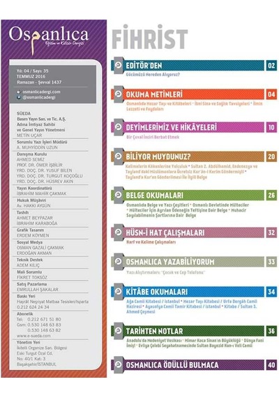 Temmuz 2016 Osmanlıca Dergisi