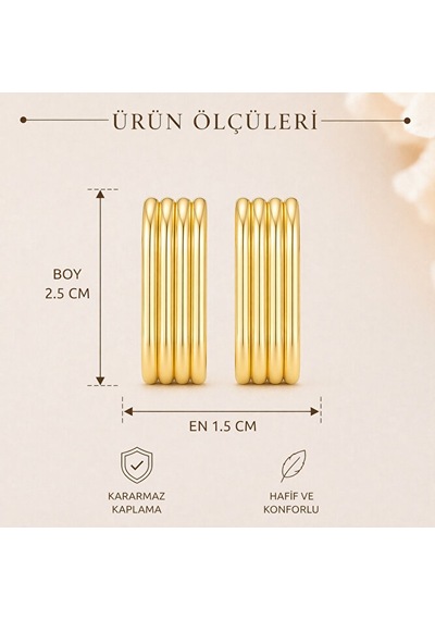 Altın Rengi Çoklu Halka Küpe Kararmaz Kaplama Şık Modern Tasarım Çok Renkli