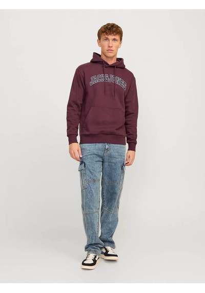 Jack & Jones Erkek Sweatshirt Bordo 12256521 Jjecaleb Varsıty Hood Noos 25kw21000440 W212205 Bordo