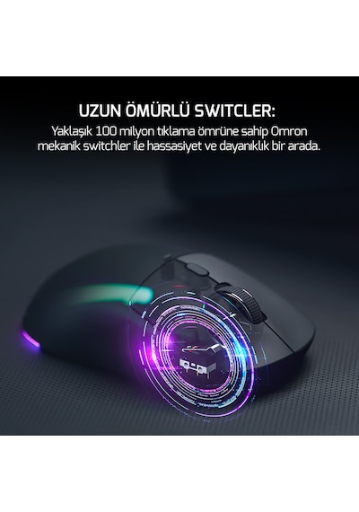 Kodex 24.000DPI Triple Mode (Kablolu/Bluetooth/2.4G) Siyah Gaming Mouse