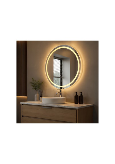 Familieconcept Melisa Serisi Oval Dokunmatik Ledli Banyo Makyaj Aynası Metalik