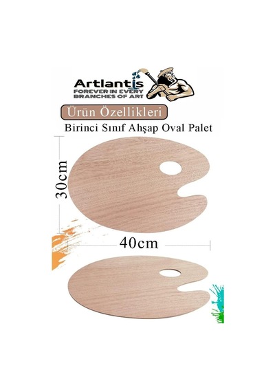 Ahşap Oval Palet Naturel 30x40 Cm 1 Adet Büyük Boy Ahşap Boya Paleti Resim Boyama Tepsisi Akrilik Guaj Karıştırı