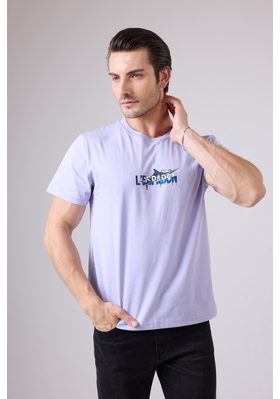 Marıne Tee Deniz Temalı Ribana Bisiklet Yaka Pamuk T-shirt-3130 Lavanta