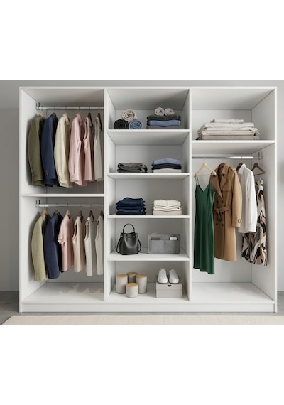 Zeplin Tamamı Mdf 6 Kapaklı Dolap Gardırop Beyaz 180 Cm