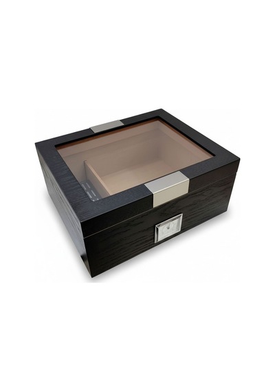 Cigarloong Camlı Puro Kutusu Humidor Metal Siyah 40's