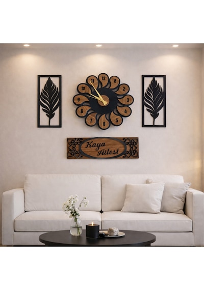 Papatya Modeli Duvar Saati 40 Cm Çiçekler 30 Cm Kişiye Özel No 20028 Kahverengi