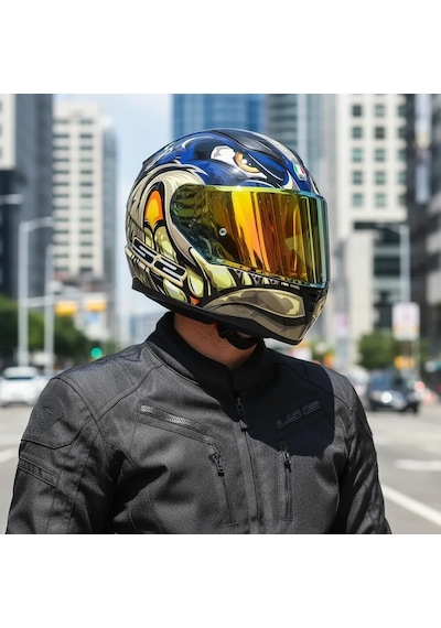 Ls2 Rapıd 2 Spox Mavi-gri Kask Gold Vizör + Şeffaf Vizör Çok Renkli