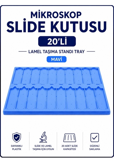 Mikroskop Slide Kutusu 20li-lamel Taşıma Standı Tray-mavi