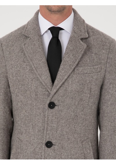 Cacharel Gri Slim Fit Alpaka Yün Karışımlı Palto