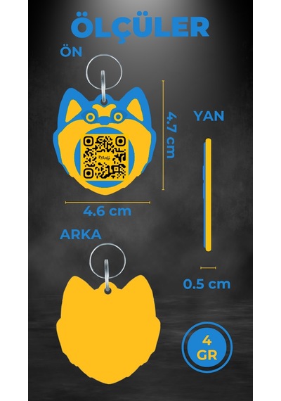 Petjoo 19.Hachiko Sarı-Mavi Qr'lı Köpek Künyesi