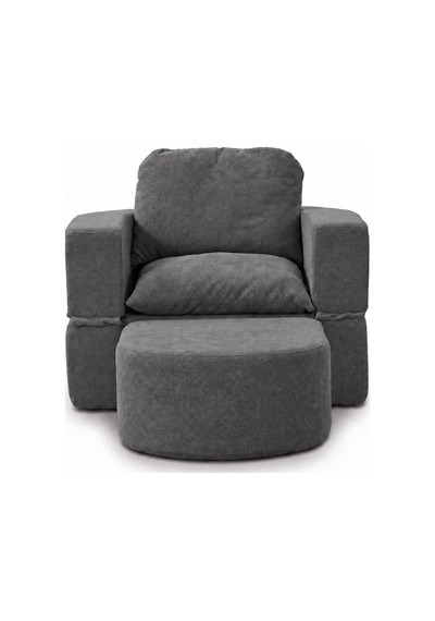 Homedius Sofa Bed Katlanır Yatak Olabilen Berjer Koltuk Puf Seti Antrasit