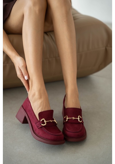 Selin Shoes Hily Gold Aksesuar Detay Kadın Loafer- Bordo Süet