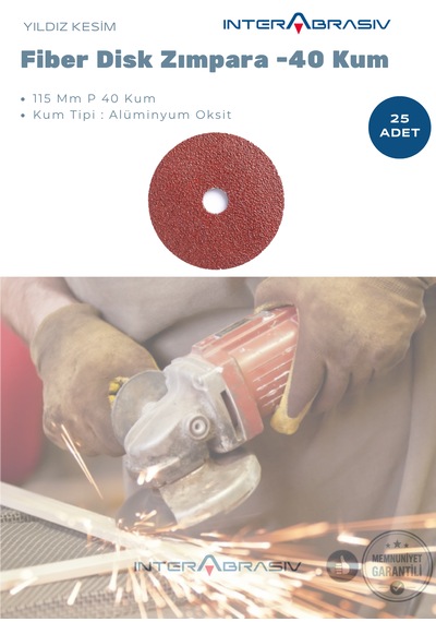 Fiber Disk Zımpara 115 Mm P 40 Kum, Yıldız Kesilm, Alüminyum Oksit 25 Adet