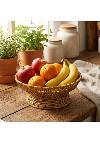 28 Cm Plastik Rattan Servis Çanağı Doğal Hasır Görünümlü Dekoratif Meyve, Ekmek Ve Sunum Kasesi Bx40 001 Siyah