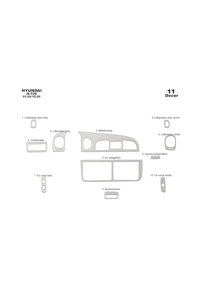 Hyundai H 100 Torpido Kaplama 1998-2004 11 Parça Alüminyum