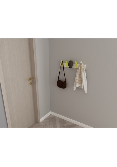 Hepsi3boyutlu Modern Duvar & Kapı Kanca Askılık - 5 Adet Sarı Kanca Askılık - Model No : 4 Sarı