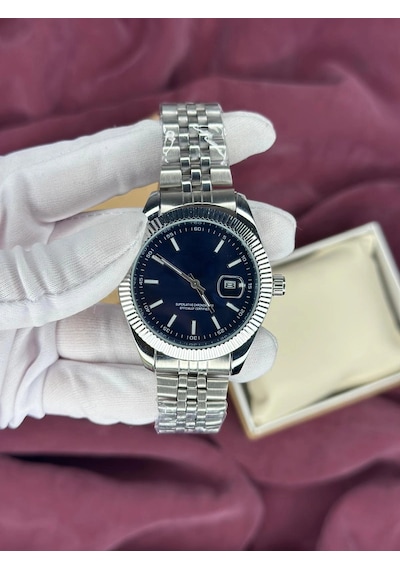 Lacivert Fluted Bezel Otomatik Erkek Kol Saati Gümüş