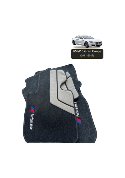 Oto Halı Paspas Seti Bmw 6 Gran Coupe 2011 2017 Uyumlu Sport Kaymaz & Şık Tasarım - Gri-siyah