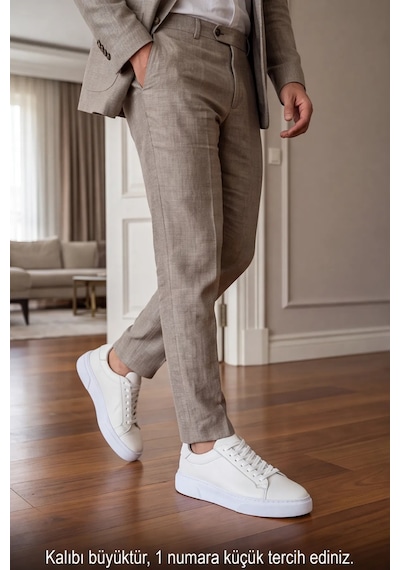 Prestige Sneaker Hakiki Deri Beyaz Erkek Sneaker, Ergonomik Kalın Ve Yumuşak Tabanlı Bağcıklı ... Prestige Sneaker Hakiki Deri Beyaz Erkek Sneaker, Ergonomik Kalın Ve Yumuşak Tabanlı Bağcıklı ...