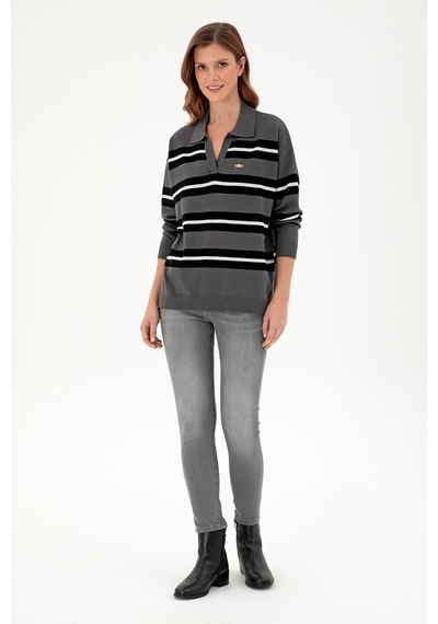 U.S. Polo Assn. Kadın Antrasit Polo Yaka Kazak 50297089-VR006