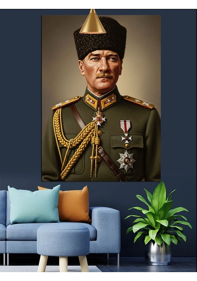 Askeri Üniformalı Atatürk Dekoratif Kanvas - Mdf Ahşap Tablo
