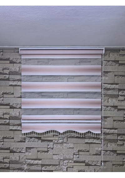 Pembe Beyaz Geniş Plise Zebra Stor Perde Tüm Ölçülerde
