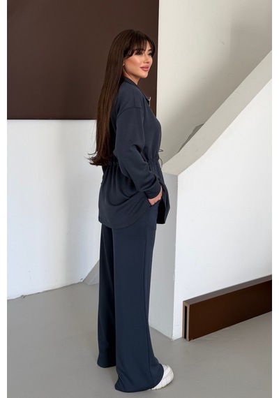 Balenbi Oversize Fermuarlı Beli Bağcıklı Polo Yaka Modal Kadın Takım 1196 - Form Serisi Füme Balenbi Oversize Fermuarlı Beli Bağcıklı Polo Yaka Modal Kadın Takım 1196 - Form Serisi Füme