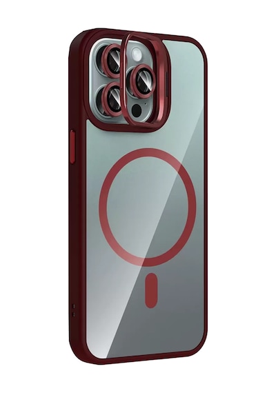 Joko Apple Apple iPhone Uyumlu  15 Pro Max Remim Lensli Magsafe Standlı Kapak - Bordo