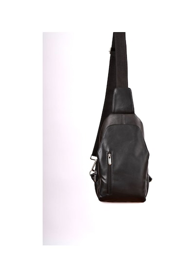 Unisex Siyah Hakiki Deri Çapraz Badybag Omuz Ve Göğüs Çantası Usb Çıkışlı siyah