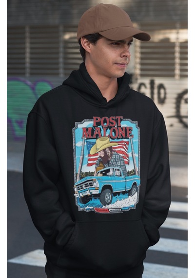 Sevbano Post Malone Rapper Baskılı Unisex Oversize Şarkıcı Hoodie Siyah