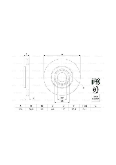 Bosch Volkswagen Polo 6R/6C Ön Fren Diski GTI Dışı Modeller 256 mm Çap 2010-2017