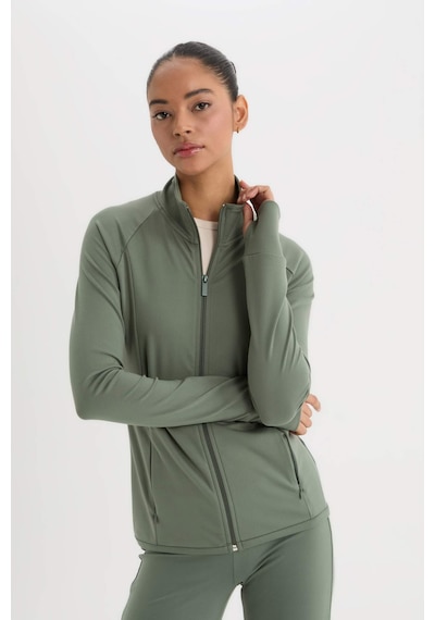 DeFactoFit Fitted Dik Yaka Çift Cepli Fermuarlı Sporcu Hırka B3985AX25SPKH458 Haki