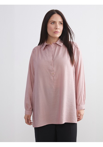 Lcwaıkıkı Classic Pembe Gömlek Yaka Çizgili Oversize Kadın Tunik