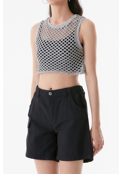 Fullamoda Ajurlu Bisiklet Yaka Crop Bluz 24ygb7584203501-gri 24YGB7584203501-Gri
