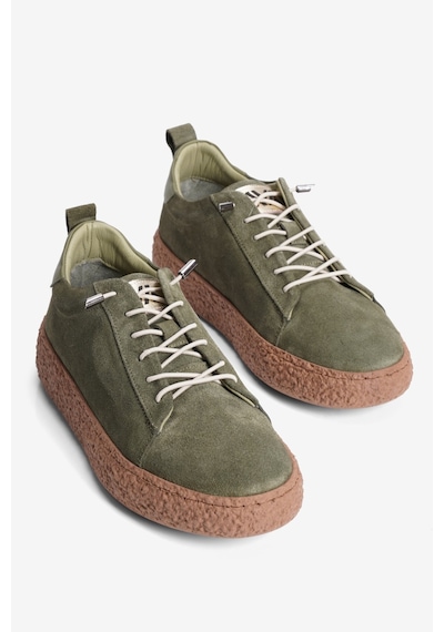 Mubiano Kadın Hakiki Süet Sneaker Lastik Bağcıklı Krep Taban Roan Haki