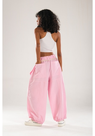 Cocopelli Tasarım Keten Pembe Baggy Pantolon Coc1107 Çok Renkli