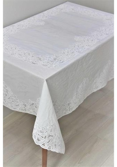120x150 Hazır Dantel Görünümlü Silinebilir Pvc Muşamba Masa Örtüsü Manolya 001