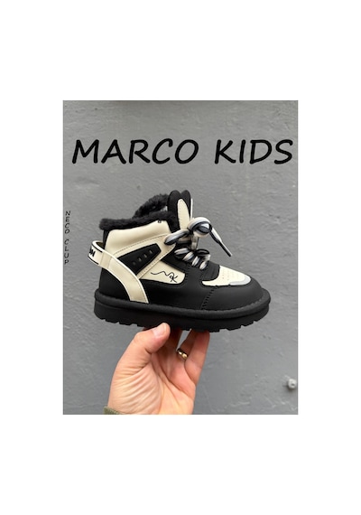 Marco Kids Kürklü Çocuk Kısa Bot, 3d Figür, Kaydırmaz Taban, İthal Ürün Siyah