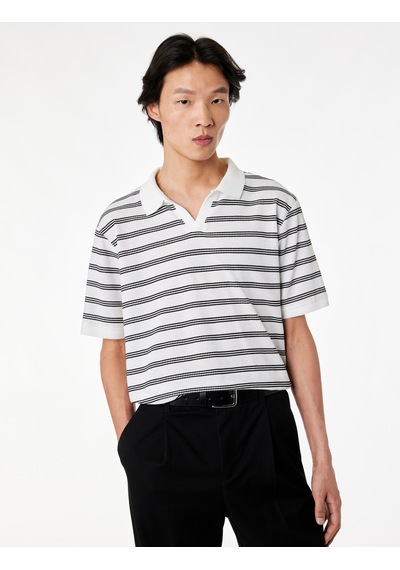 Koton Regular Fit Kısa Kollu Çizgili Polo Yaka Tişört Siyah Çizgili 6sam10073mk