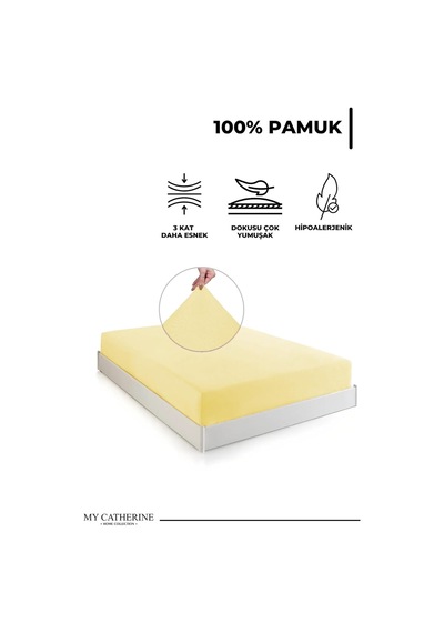 Lastikli & Hipoalerjenik Çarşaf %100 Pamuk Penye Kumaş Çift Kişilik 180x200 Cm - Lemon, Luxcarsaf Çok Renkli