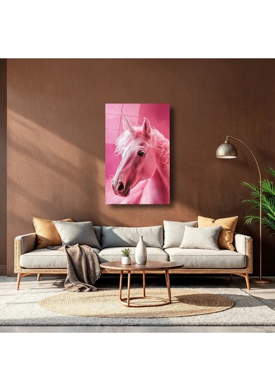 Pembe Unicorn Cam Tablo Masalsı Çocuk Odası Duvar Dekoru 35x50