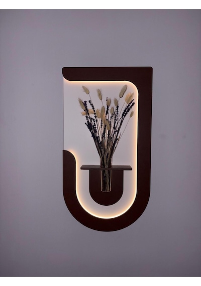 Akasya Ahşap Pilli Ledli İskandinav Tarzı Salon Duvar Rafı Modern Çiçeklik 40 X 75 Cm Çok Renkli