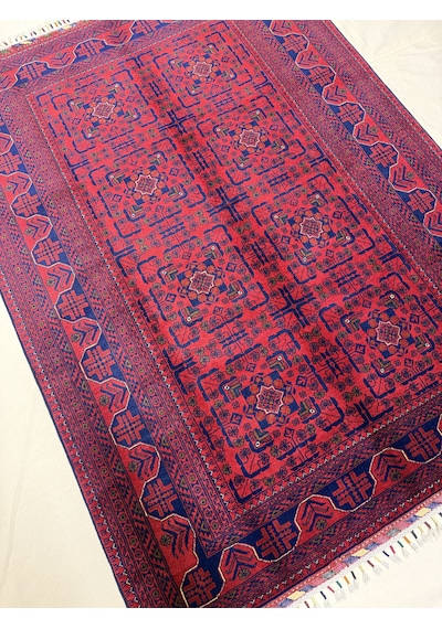 El Dokuma Afgan Halı 100% Yün Kök Boya Elsanat Eseı İle Harıka Yildiz Desenlı Kırmızı
