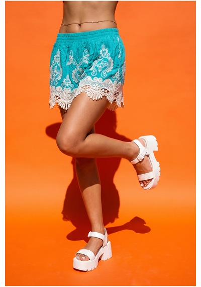 Fashion Cocktail Egzotik Etek Ucu Güpürlü Bohem Beli Lastikli Makrome Dantel Paça Motif Dokulu Etnik Tatil Plaj Sahil Kadın Mini Şort turkuaz Fashion Cocktail Egzotik Etek Ucu Güpürlü Bohem Beli Lastikli Makrome Dantel Paça Motif Dokulu Etnik Tatil Plaj Sahil Kadın Mini Şort turkuaz