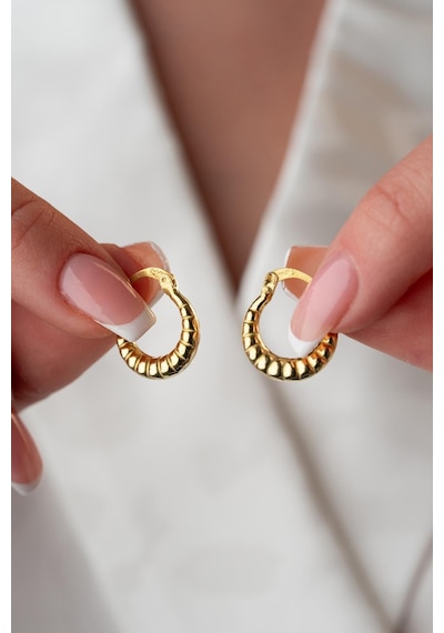 925 Ayar Gümüş Gold Rengi Boğumlu 15 Mm Şarnel Küpe Gold