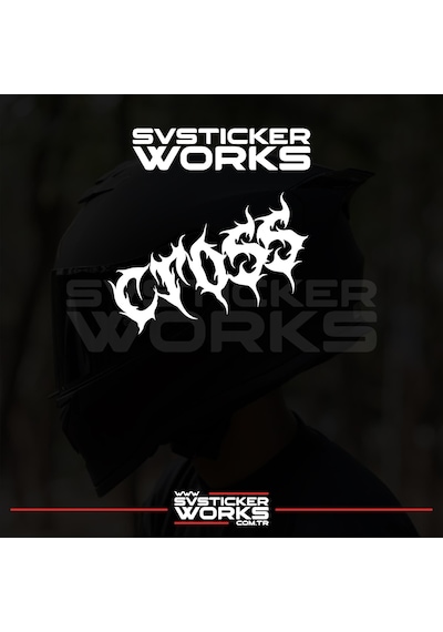 Cross Yazılı Kask Sticker Tüm Kasklar Uyumlu Tek Yön 1 Adet Beyaz