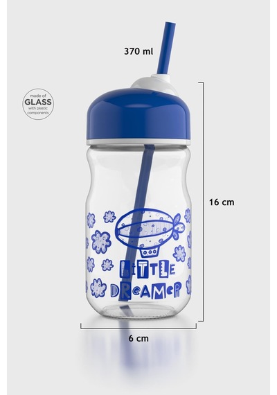Renga Bubble Kids Little Dreamer Desenli 370 Ml Pipetli Cam Şişe 182027 Mavi