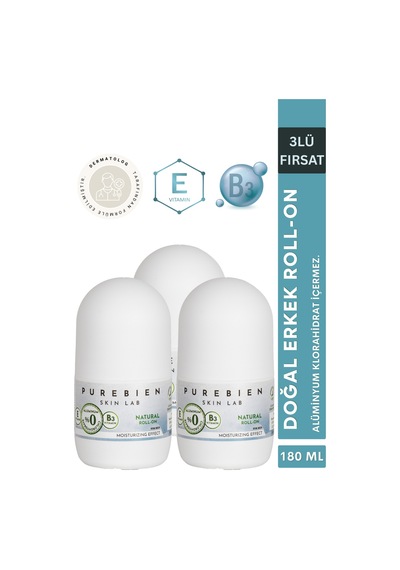 3 Lü Fırsat Paketi Doğal Roll On Deodorant Erkek Beyazlatıcı Etki, Ter Kokusu Önleyici, Alkolsüz, Vegan, Leke Bırakmaz